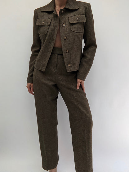 Sweet Olive Green Herringbone Pantsuit