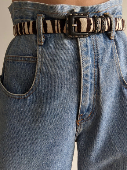 Vintage Zebra Calf Hair & Leather Belt