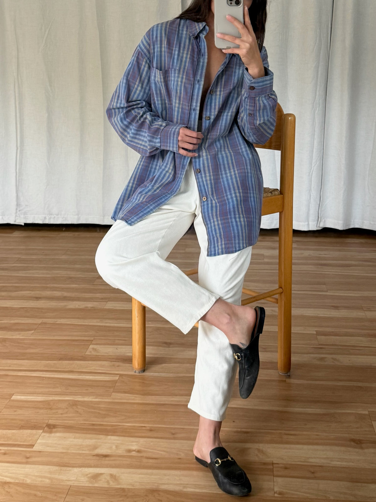Vintage Stone Blue Plaid Cotton Shirt