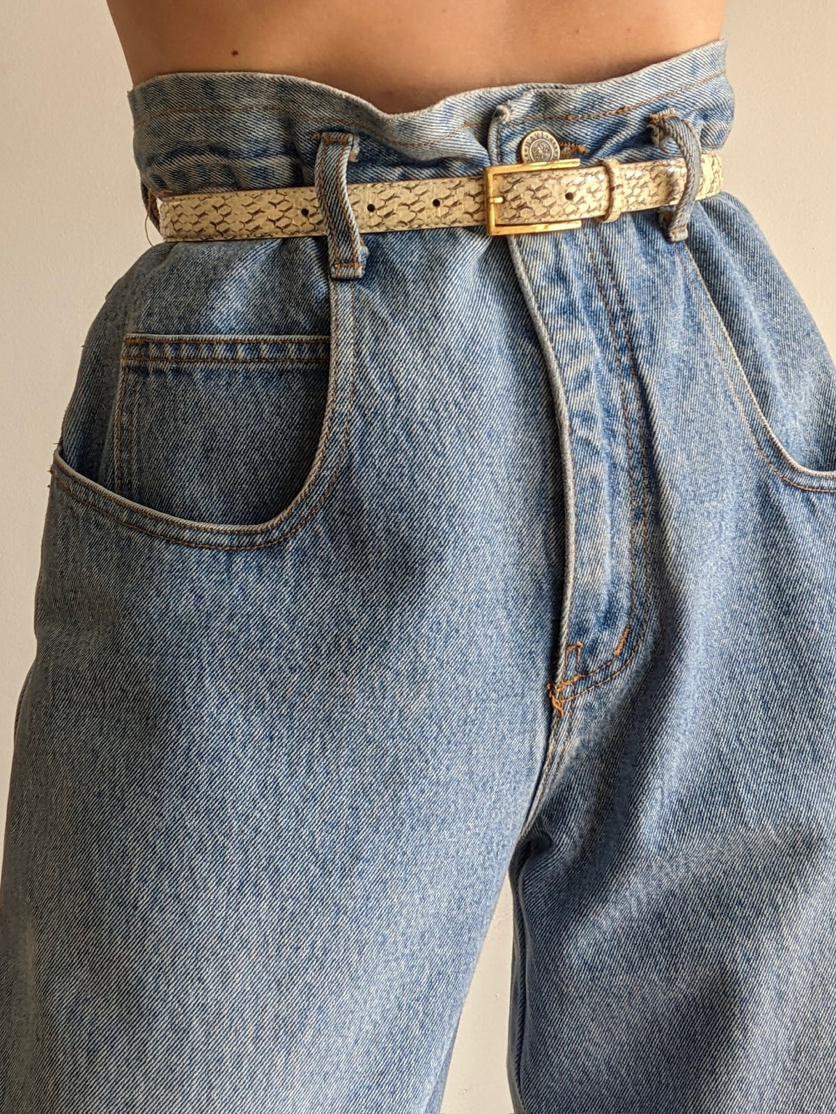 Vintage Cream Genuine Snakeskin Belt