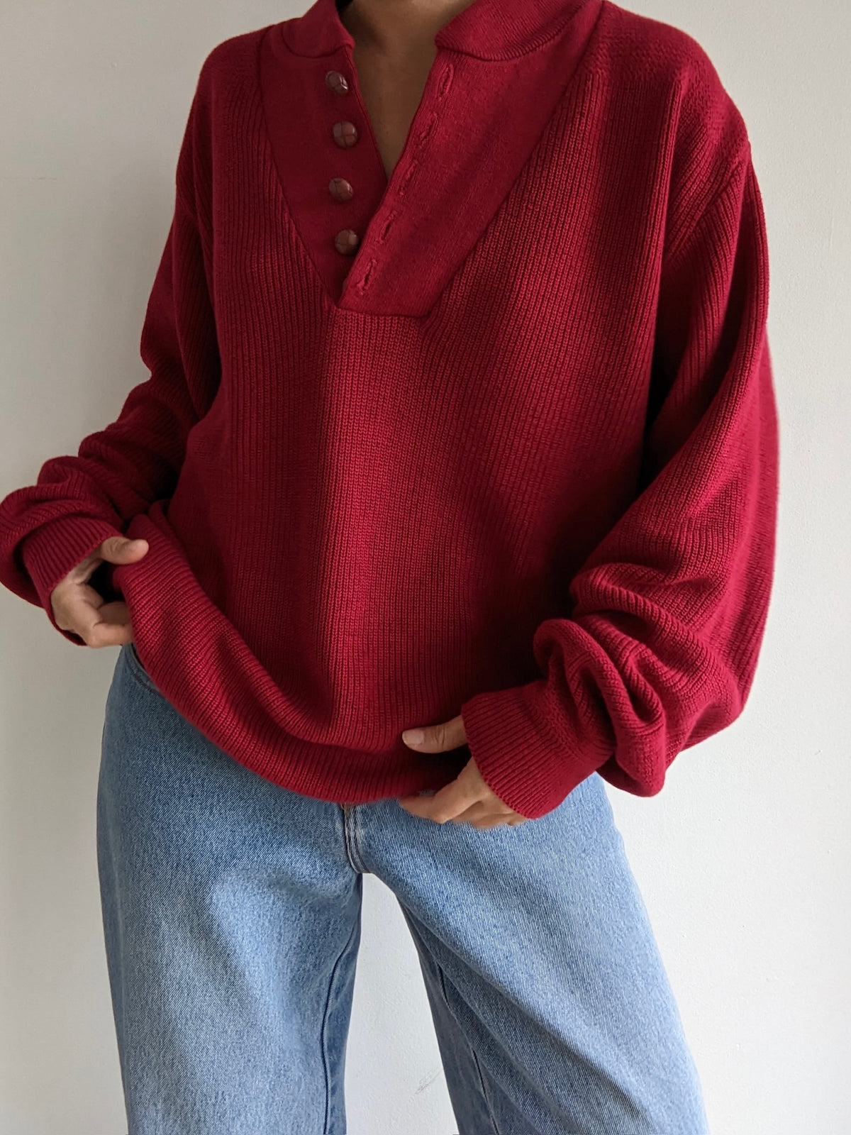 Vintage Cranberry Cotton Henley