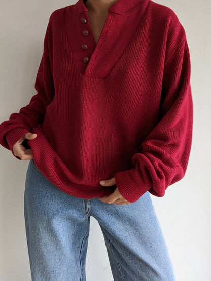 Vintage Cranberry Cotton Henley