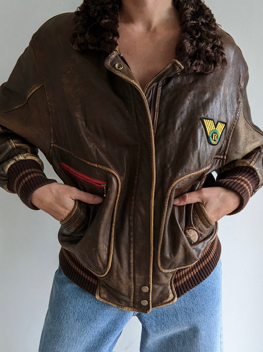 Incredible Vintage Fur-Collar & Leather Flight Jacket