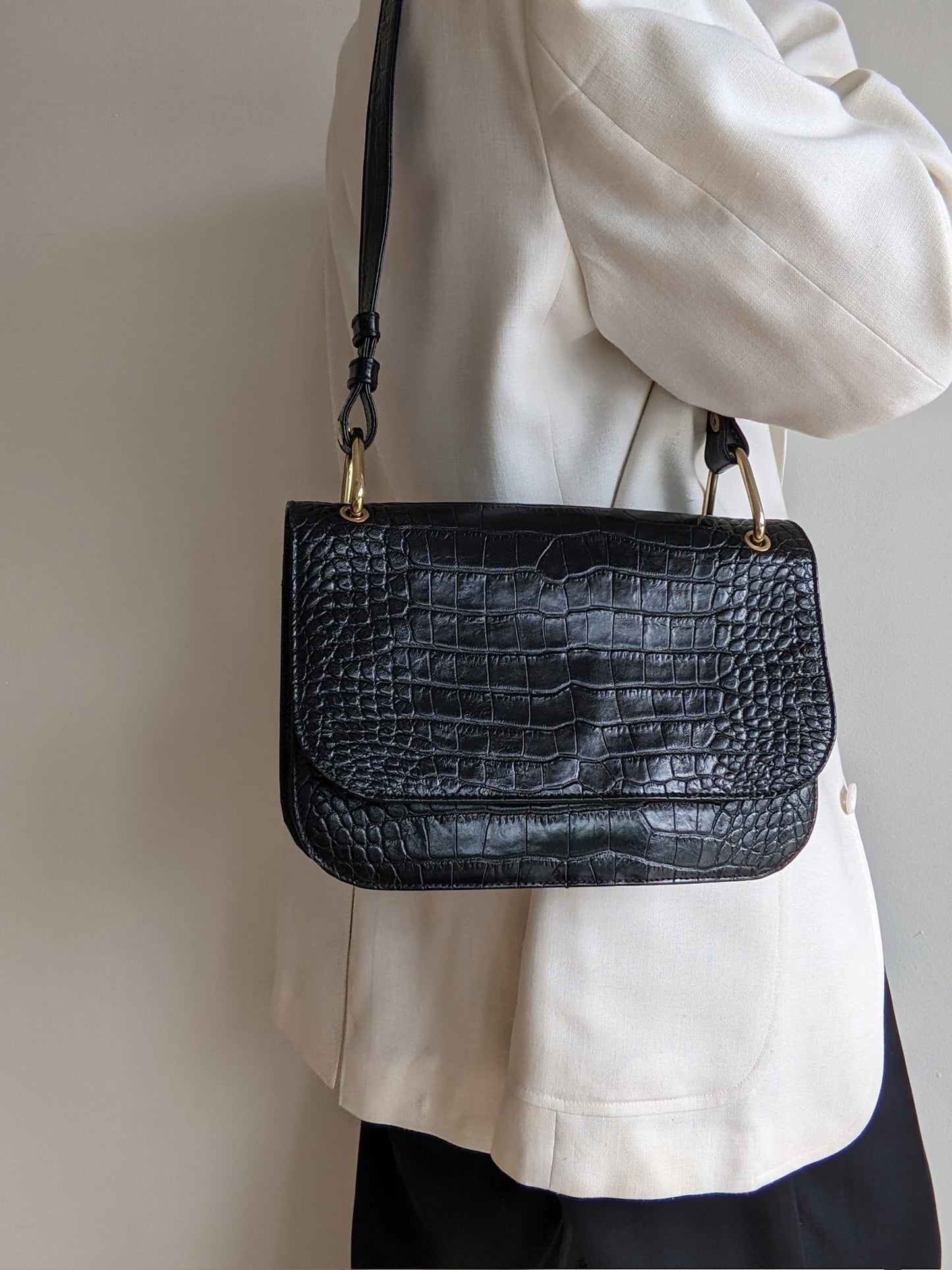 Vintage Saks Black Embossed Leather Purse
