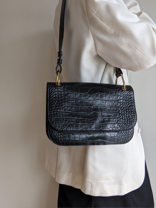 Vintage Saks Black Embossed Leather Purse