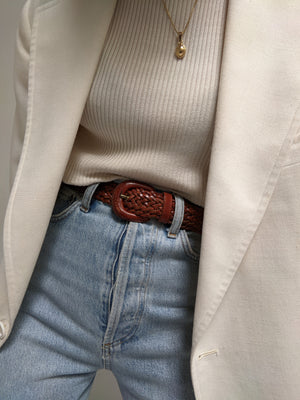 Vintage Cognac Braided Leather Belt