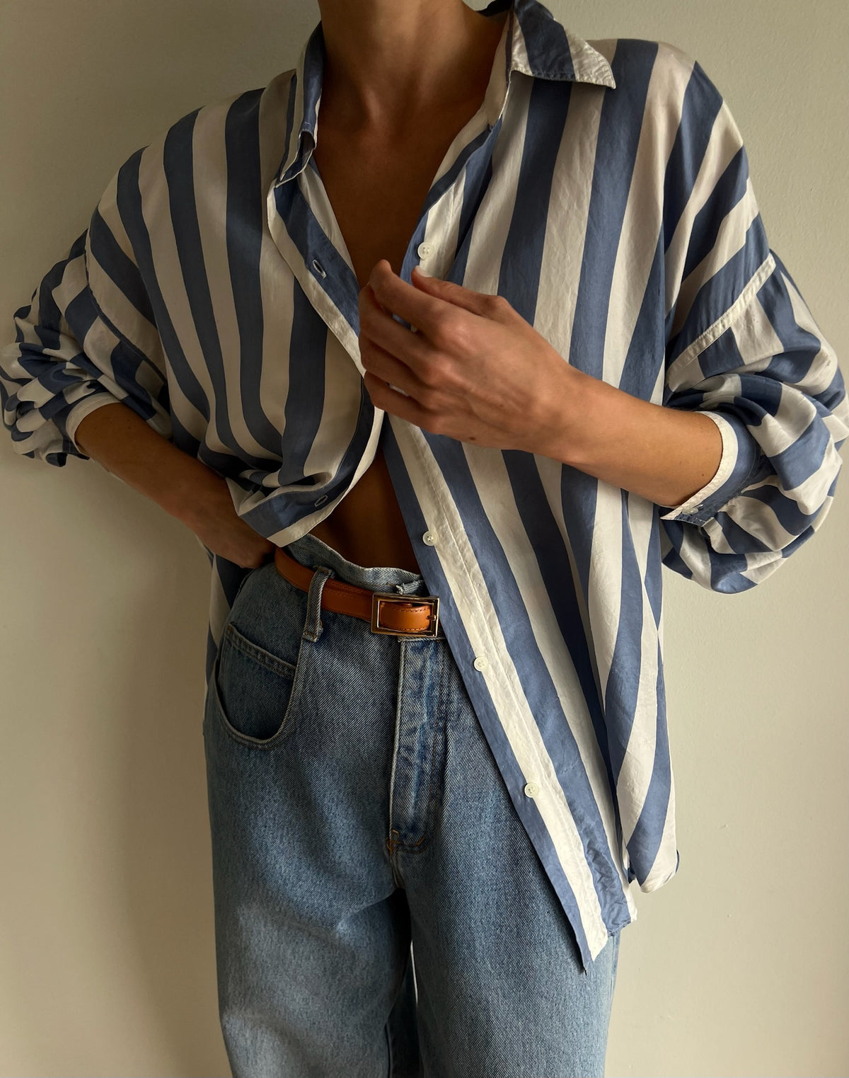 Vintage Sky Striped Silk Button Down