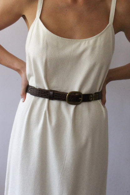 Vintage Segmented Espresso Embossed-Leather Belt