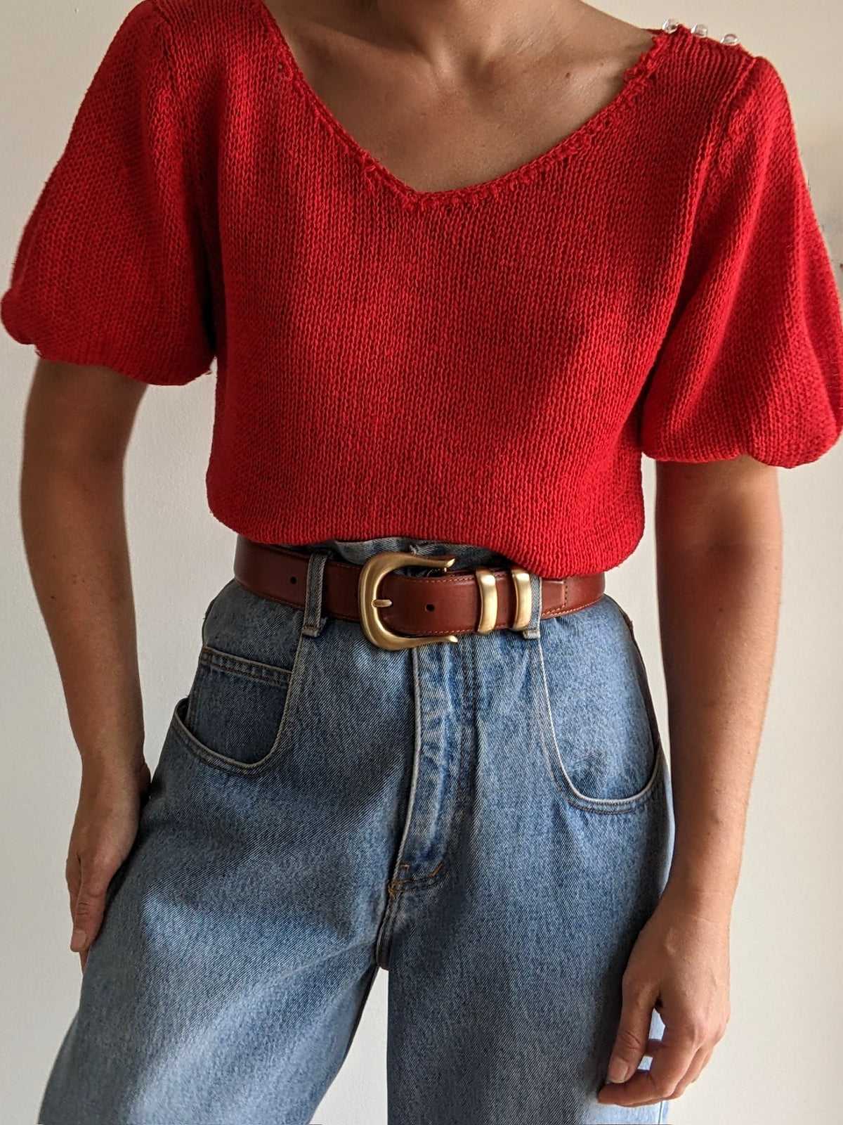 Amazing Vintage Cherry Ballooned Sleeve Silk Knit