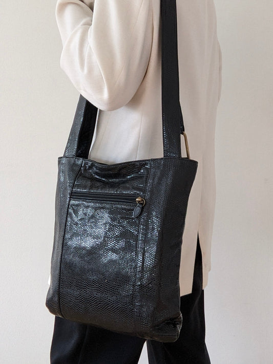 Vintage Ink Reptile-Embossed Leather Tote Bag
