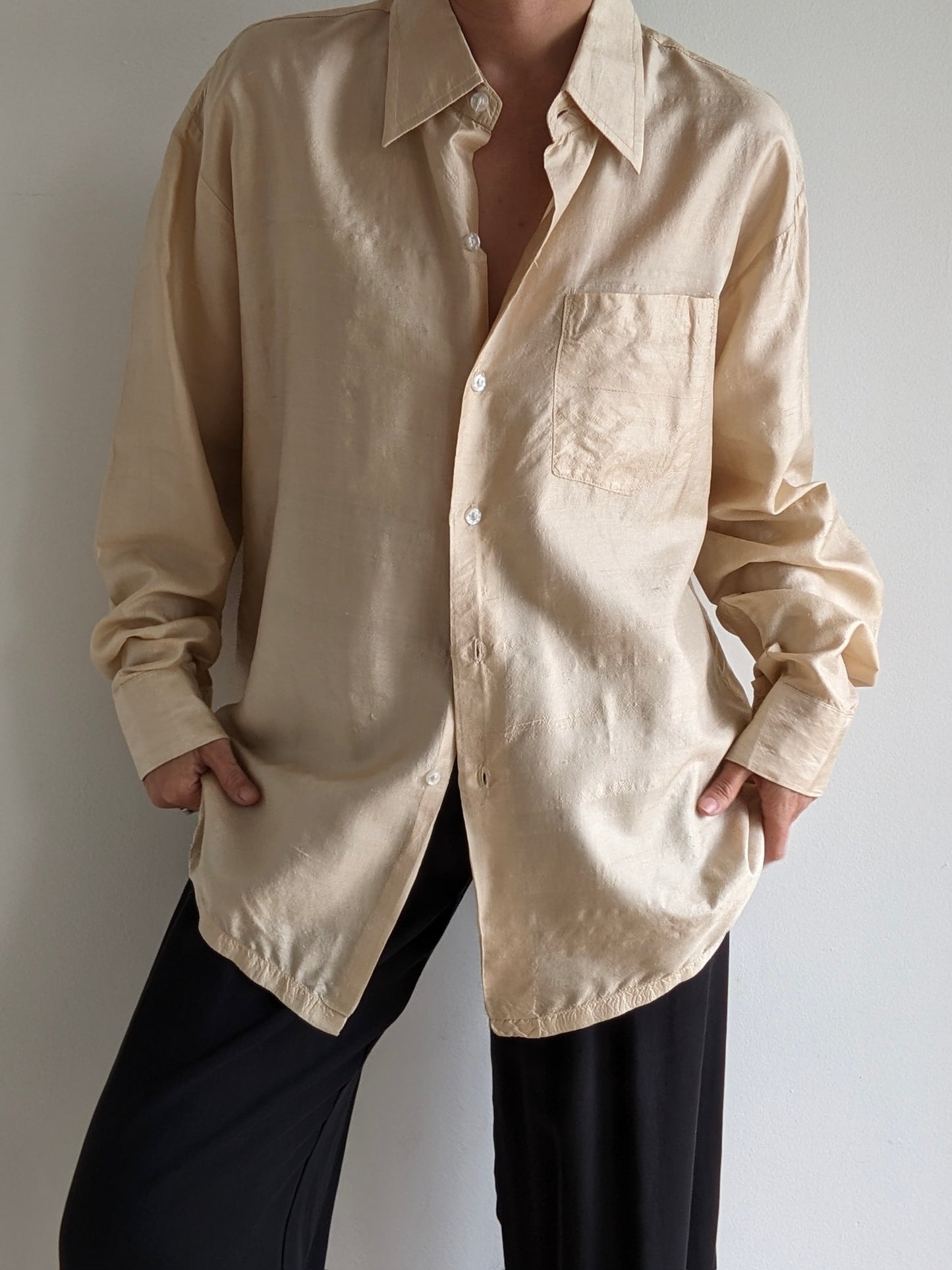 Vintage Champagne Handwoven Silk Blouse