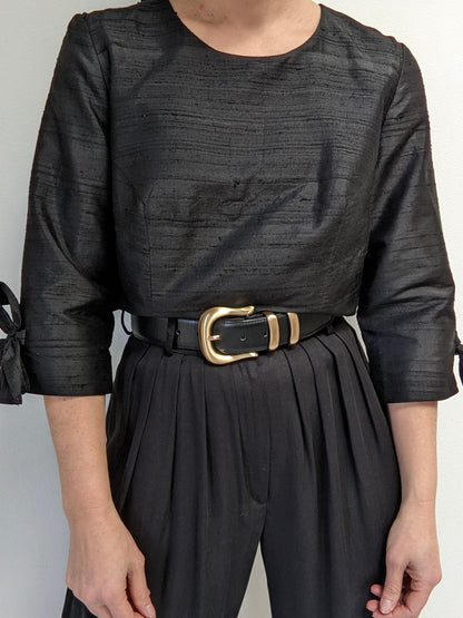 Beautiful Vintage Ink Brushed Silk Tie Blouse