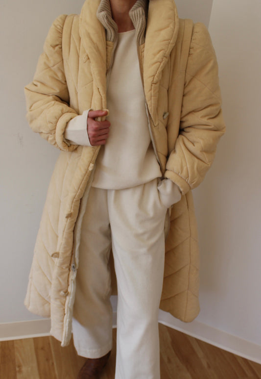 Coziest Vintage Sand Quilted Puffer Coat