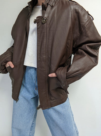 Vintage Espresso Smooth Leather Bomber