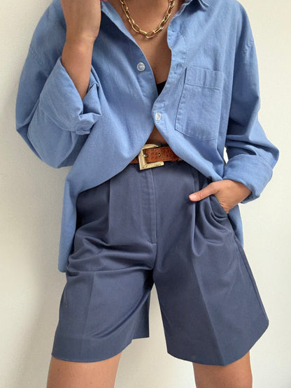 Vintage Plum Pleated Cotton Shorts