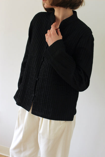 Vintage Onyx Pleated Linen Jacket