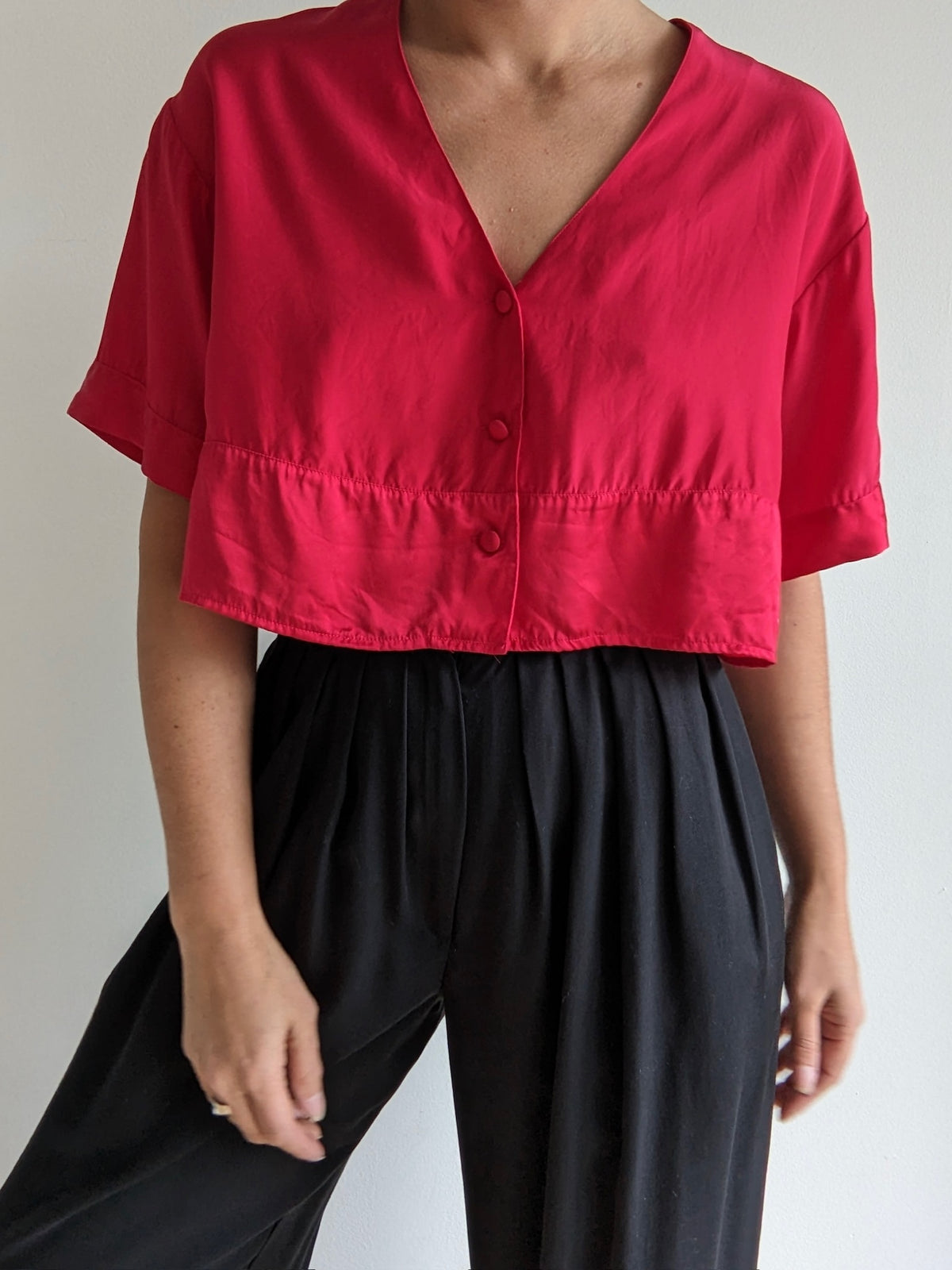 Vintage Ruby Cropped Silk Blouse