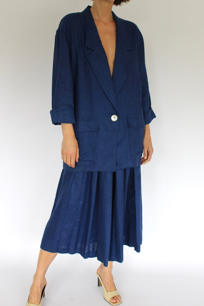 Vintage Lapis Linen Pant Suit