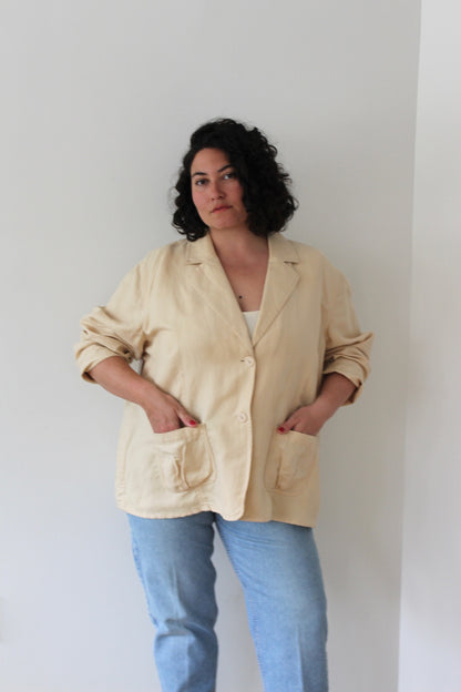 Vintage Butter Linen Herringbone Jacket