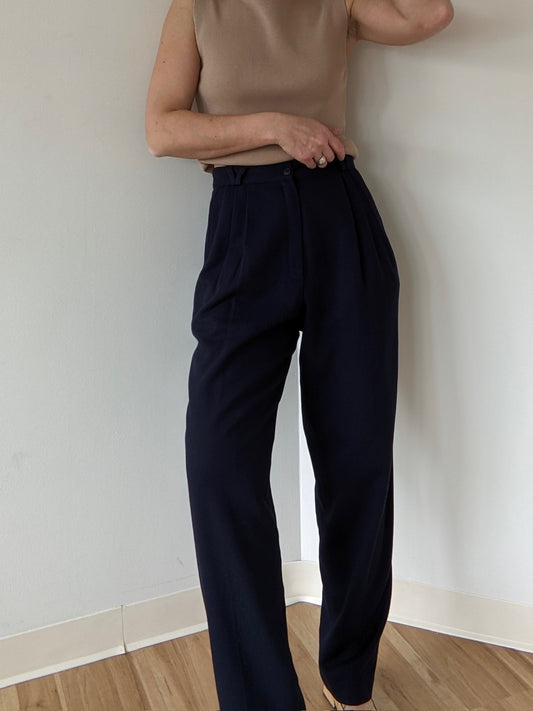 Vintage Midnight Pleated Wool Trousers