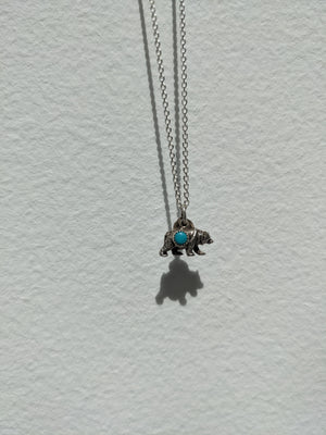 Vintage Sterling Silver & Turquoise Yellowstone Bear Pendant