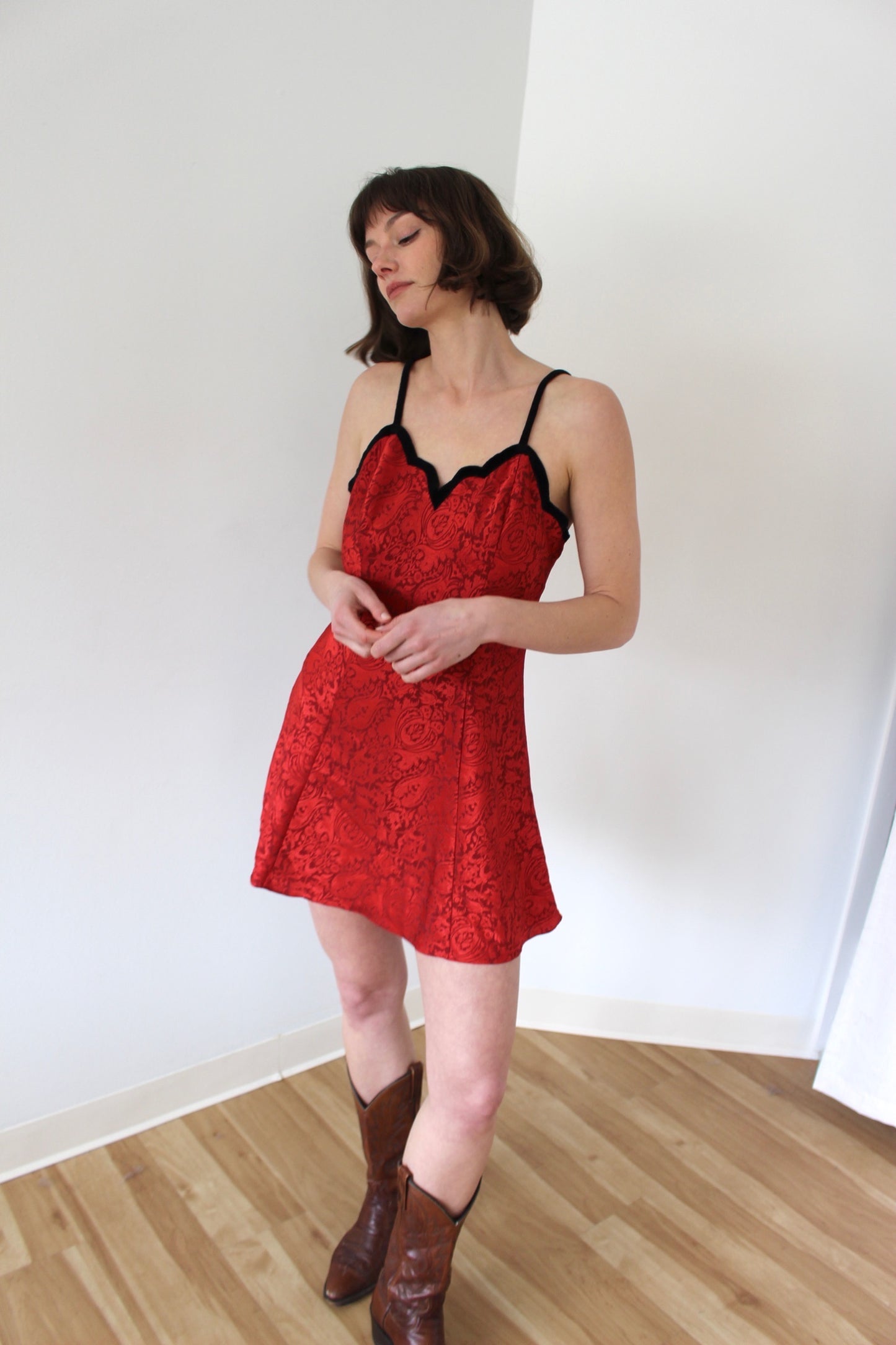 Vintage Victoria's Secret Crimson Floral Slip