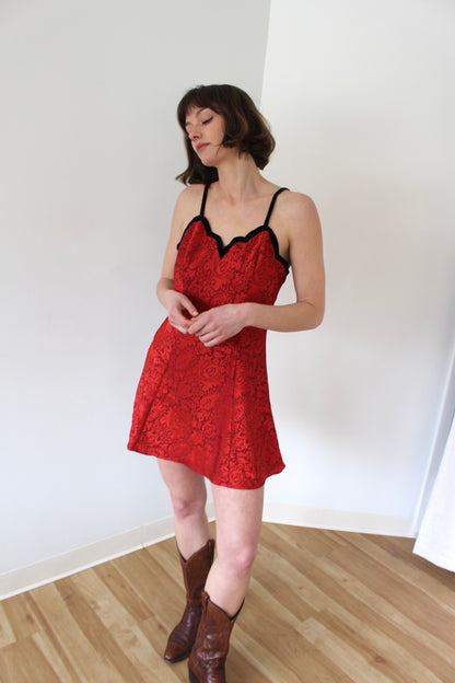 Vintage Victoria's Secret Crimson Floral Slip