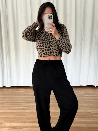 Vintage Cropped Leopard Angora Cardigan