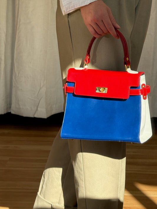 Bold Vintage Italian Leather & Turn-Lock Box Purse