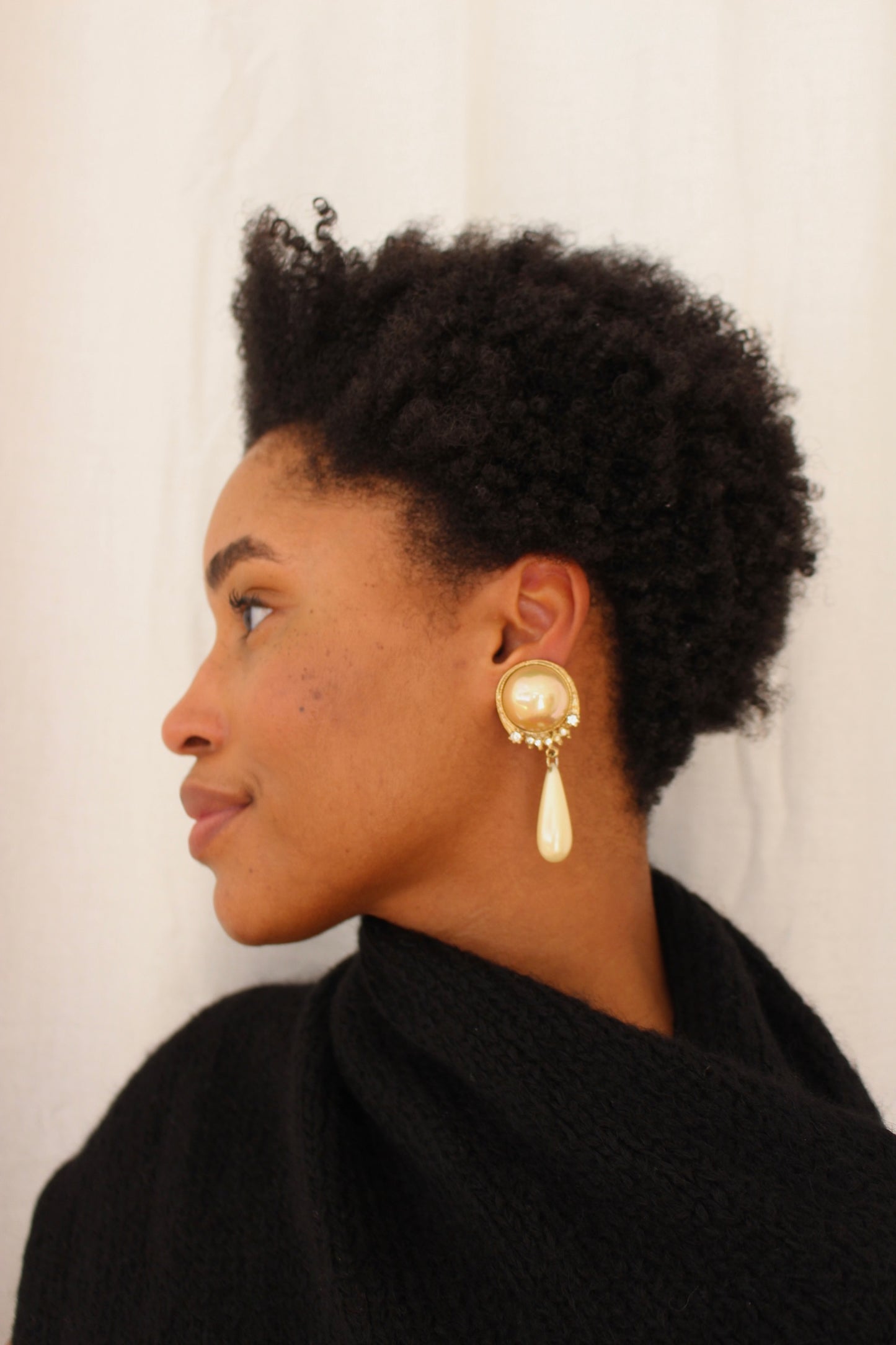Statement Vintage Studded Gold Trim & Faux Pearl Drop Earrings