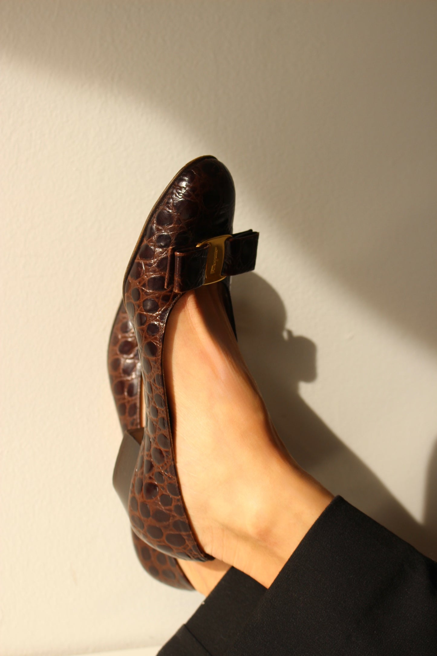 Vintage Salvatore Ferragamo Embossed Leather Pumps