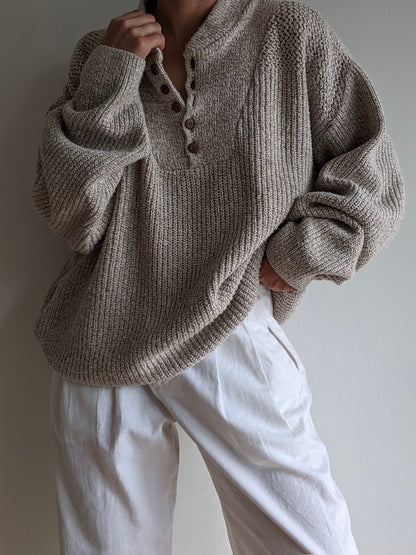 Vintage Oatmeal Cotton Henley