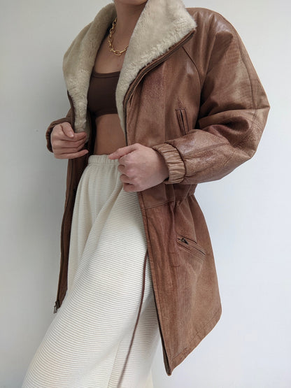 Rare Vintage Leather & Faux Fur Zip Coat