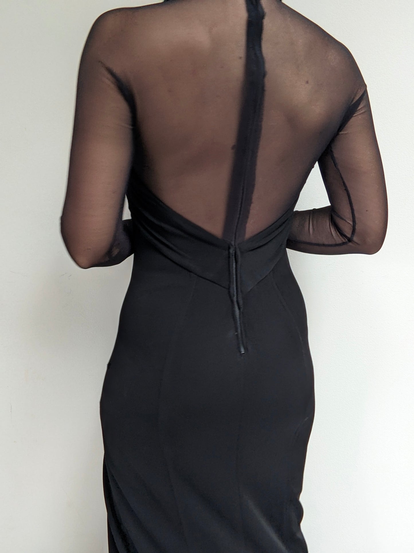 Gorgeous Vintage Caviar Sheer Sleeve Evening Dress