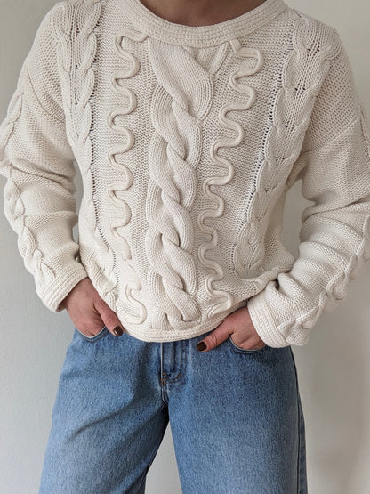 Vintage Ivory Cable Knit Crop Sweater