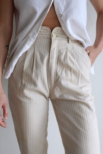Vintage Sand Stripe Pleated Trouser