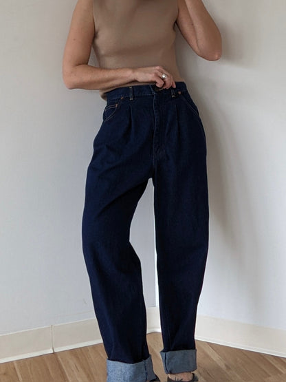 Vintage Lee Dark Wash Pleated Denim
