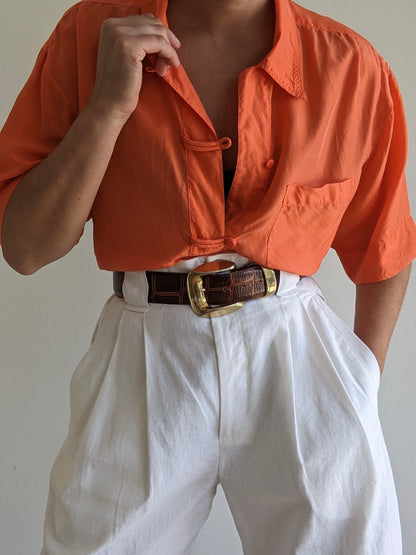 Vintage Bold Citrus Silk Blouse