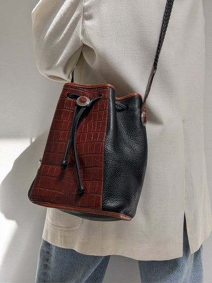 Vintage Two-Toned Embossed Leather Bucket Bag