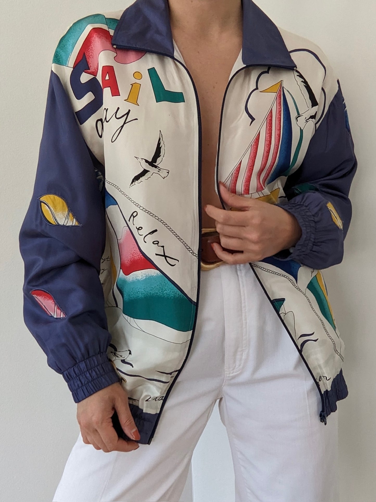 Vintage Oleg Cassini Nautical Silk Bomber