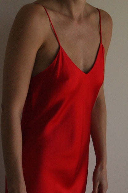 Vintage Rose Red Satin Silk Slip