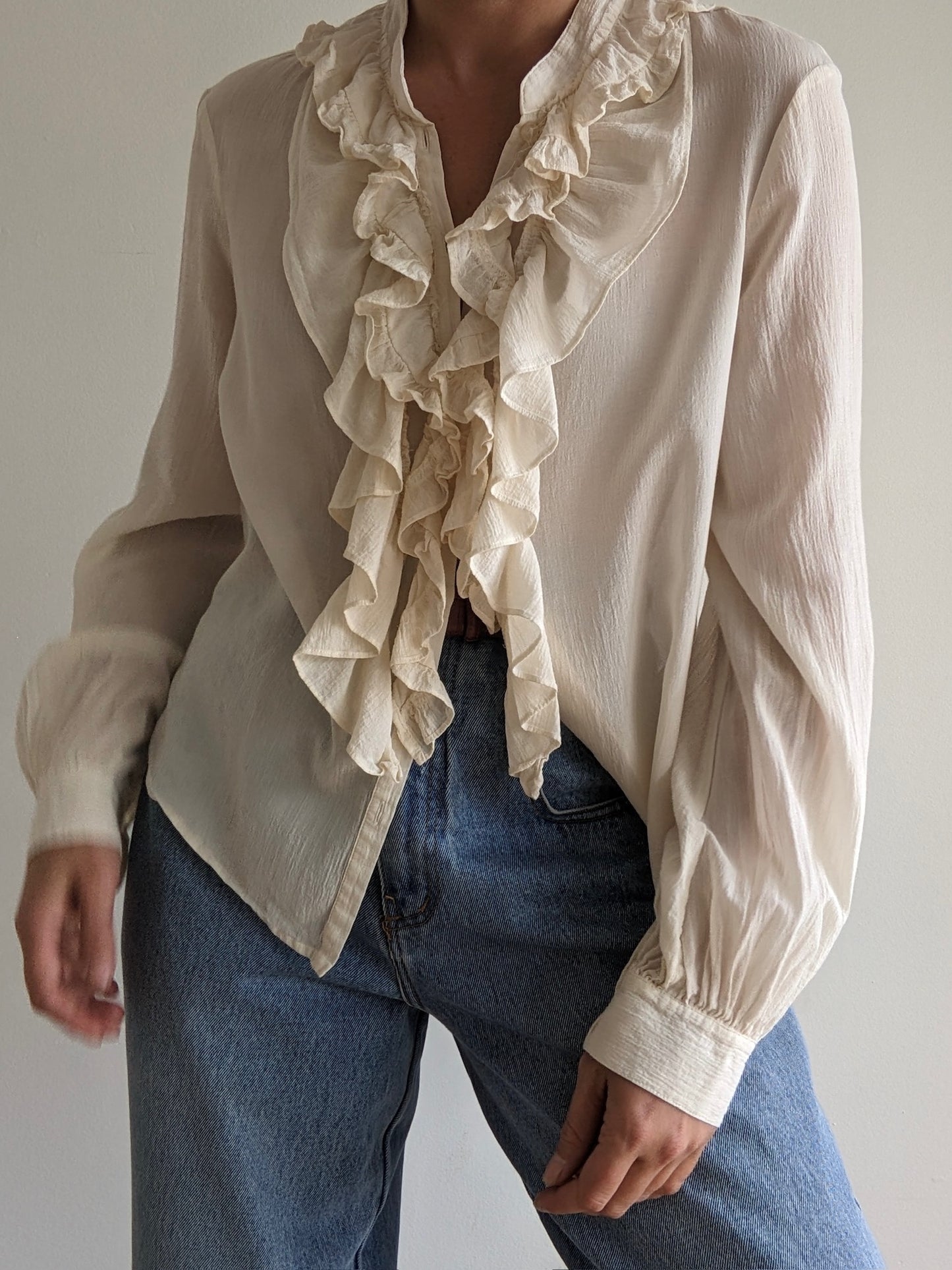 Gorgeous Vintage Ruffled Sheer Silk Blouse