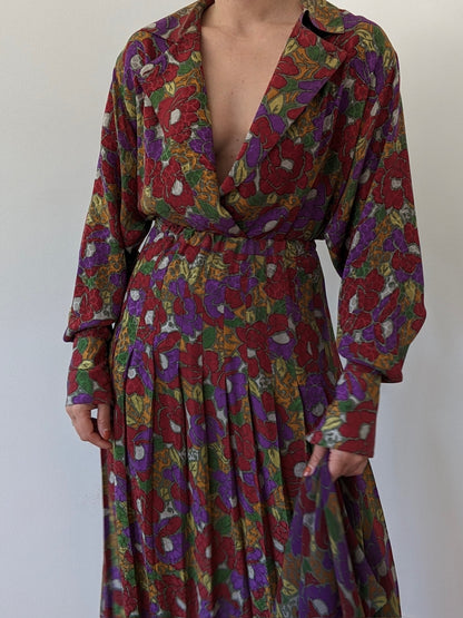 Vintage Floral Silk Skirt Set