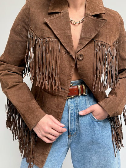Vintage Chocolate Fringe Suede Jacket