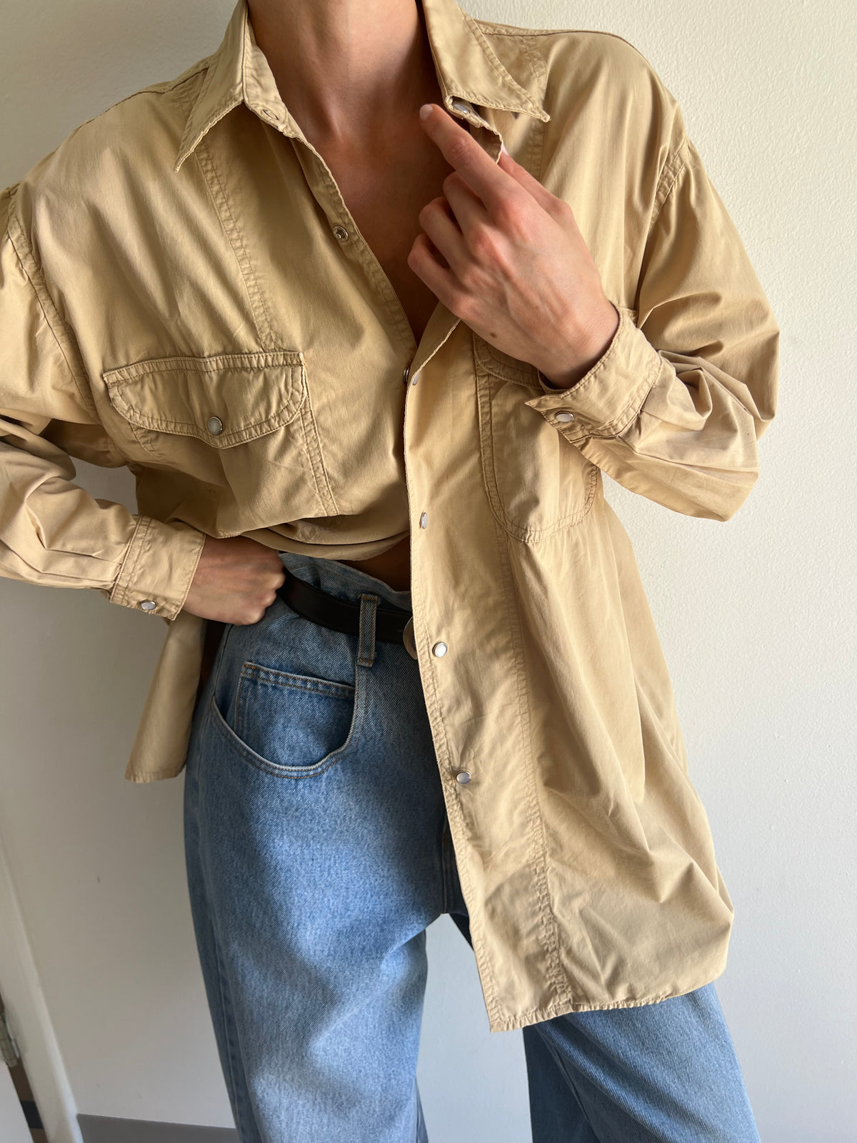 Vintage Guess Sand Pearl Snap Shirt