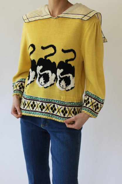 Fun Vintage Cat Trio Collared Knit