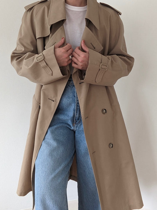 Vintage Khaki Double Breasted Trench Coat
