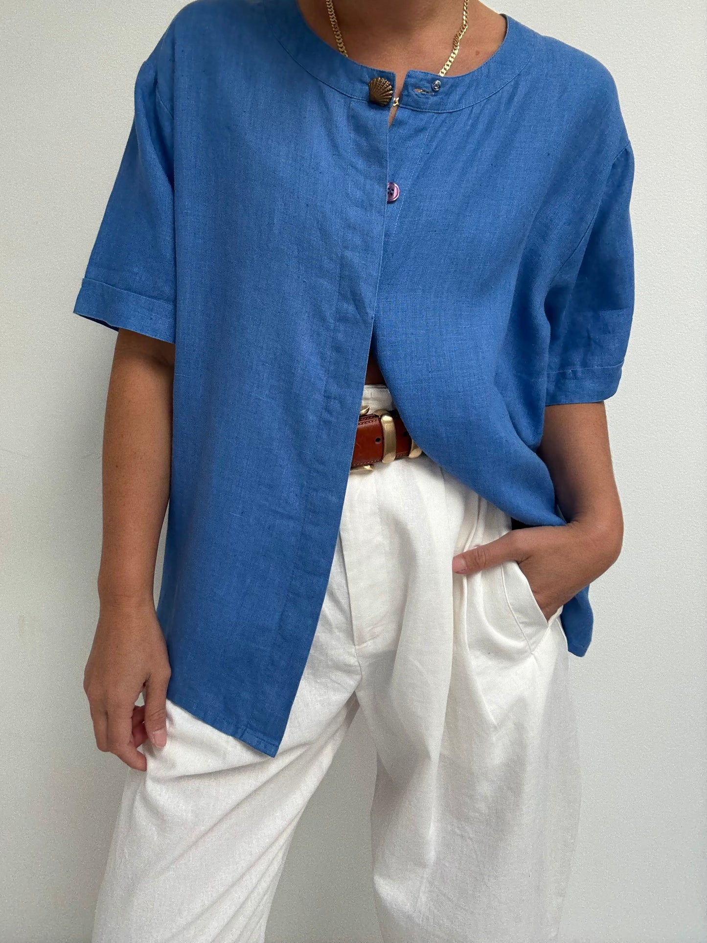 Vintage Ceruelean Linen Blouse