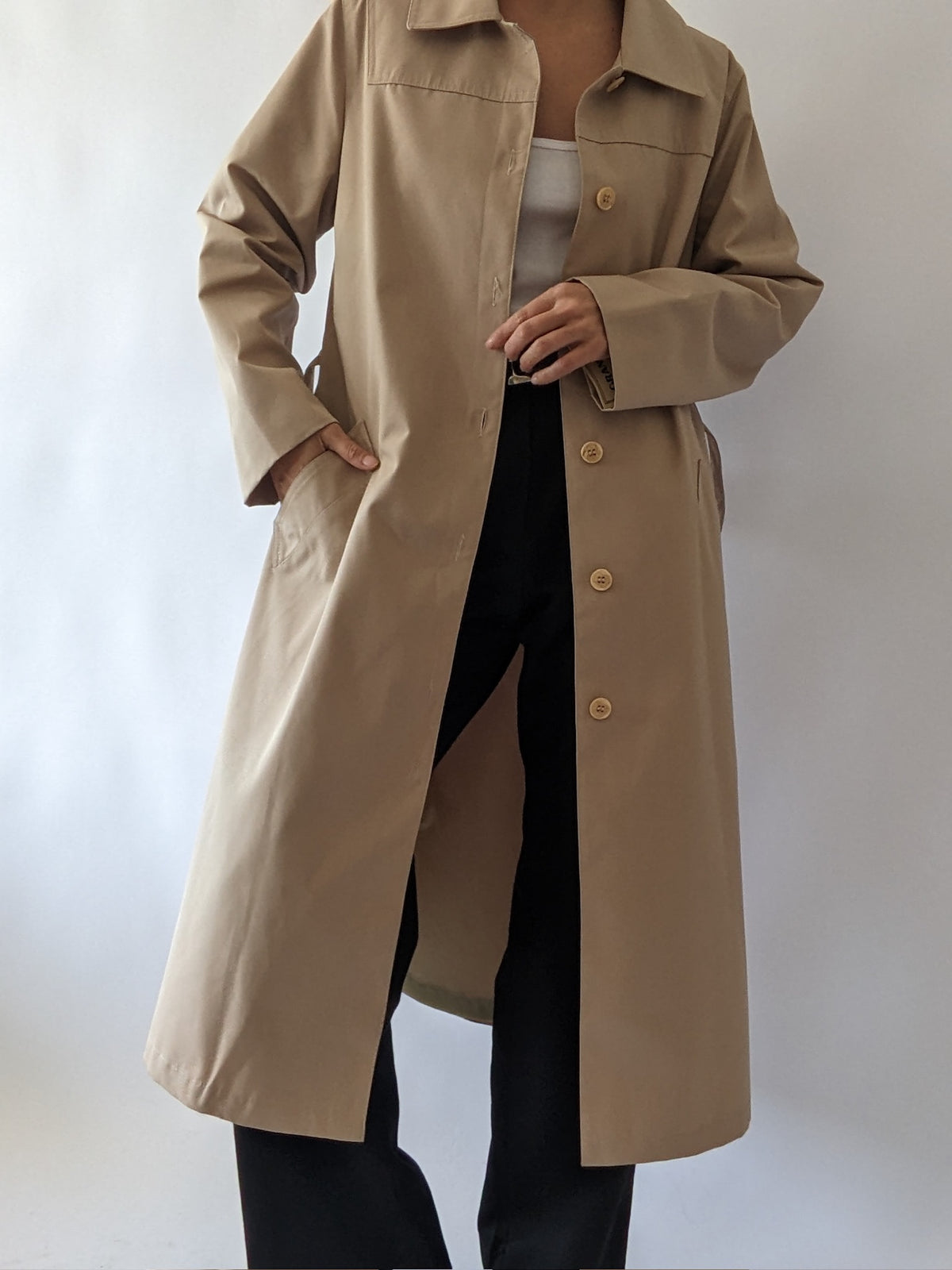 Vintage Belted Khaki Trench Coat