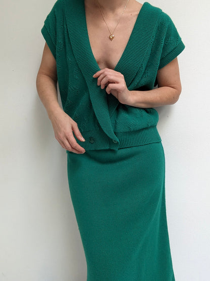 Vintage Emerald Knit Vest & Skirt Set